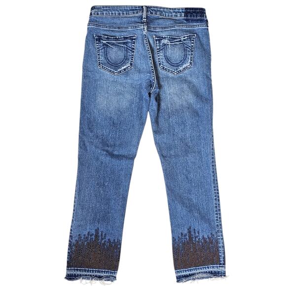 True Religion Cora Mid Rise Straight Crop Embellished Size 29 - Picture 1 of 11